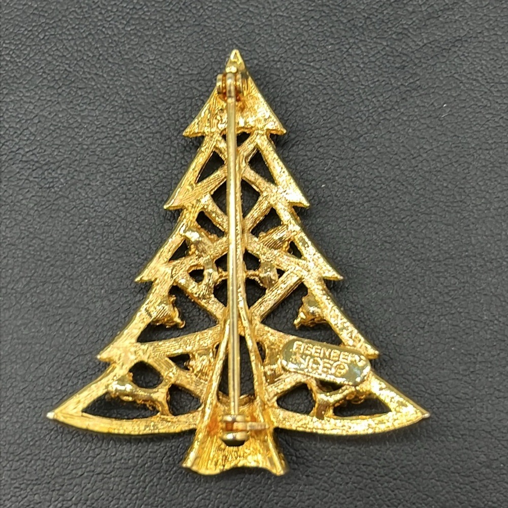 Elegant Vintage Eisenberg Ice Gold Christmas Tree Brooch with Multicolor Accents - Picture 3 of 12